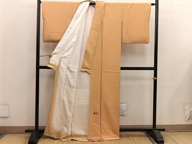 平和屋着物■上質な色無地 刺繍 ワンポイント 草花文 狐色 正絹 逸品 BAAX5530mz