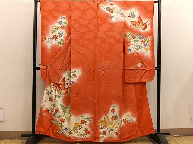平和屋着物■豪華振袖 総刺繍 舞蝶枝梅文 暈し染め 金銀糸 正絹 逸品 BAAX5544mz