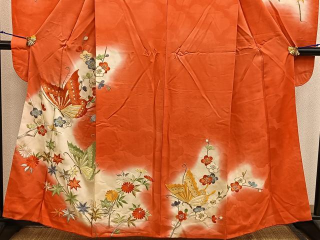 平和屋着物■豪華振袖 総刺繍 舞蝶枝梅文 暈し染め 金銀糸 正絹 逸品 BAAX5544mz