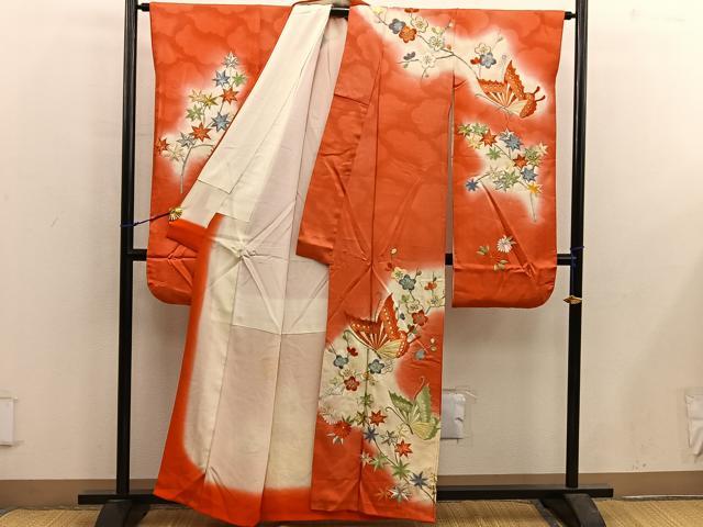 平和屋着物■豪華振袖 総刺繍 舞蝶枝梅文 暈し染め 金銀糸 正絹 逸品 BAAX5544mz