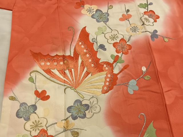 平和屋着物■豪華振袖 総刺繍 舞蝶枝梅文 暈し染め 金銀糸 正絹 逸品 BAAX5544mz