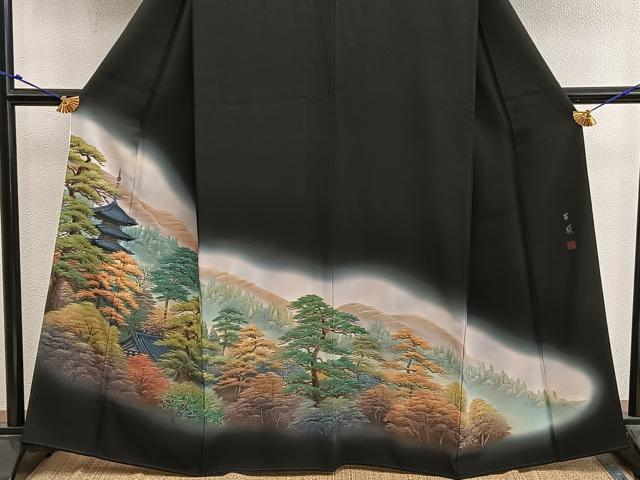 平和屋着物■豪華黒留袖 作家物 風景文 暈し染め 金彩 正絹 逸品 BAAX5546mz