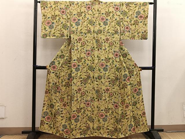 平和屋着物■上質な小紋 更紗花文 正絹 逸品 BAAX5555mz