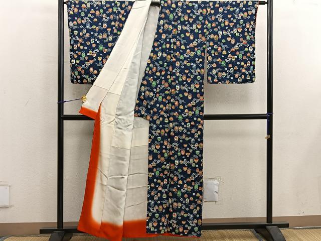 平和屋着物■上質な小紋 型染め 陶器花文 正絹 逸品 BAAX5564mz