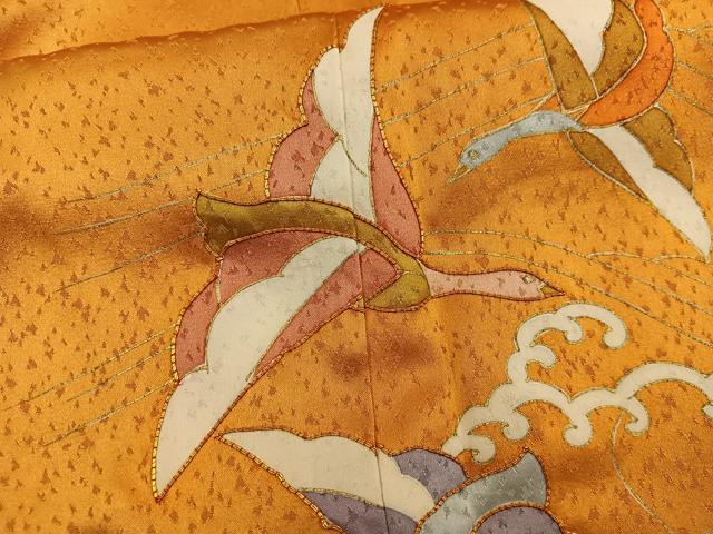 平和屋着物■訪問着 駒刺繍 飛鶴文 金彩 正絹 逸品 未使用 BAAX5570mz