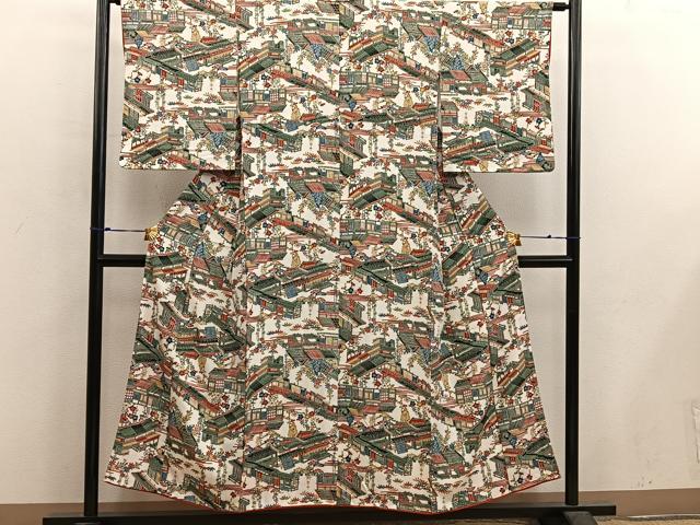 平和屋着物■上質な小紋 型染め 風景文 正絹 逸品 BAAX5571mz