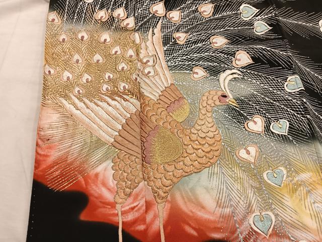 平和屋着物■豪華黒留袖 総刺繍 孔雀 暈し染め 金糸 正絹 逸品 BAAX5579mz