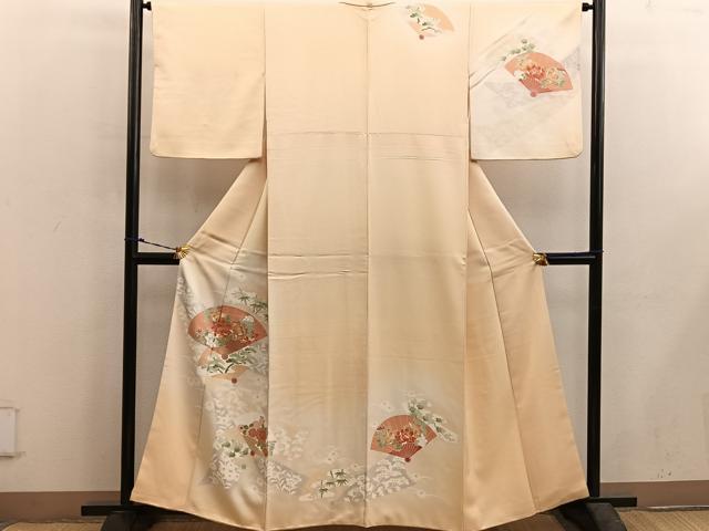 平和屋着物■訪問着 檜扇牡丹花文 暈し染め 金彩 正絹 逸品 BAAX5598mz