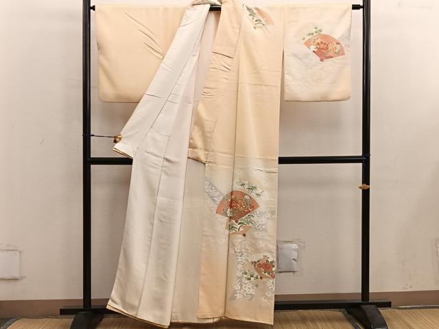 平和屋着物■訪問着 檜扇牡丹花文 暈し染め 金彩 正絹 逸品 BAAX5598mz