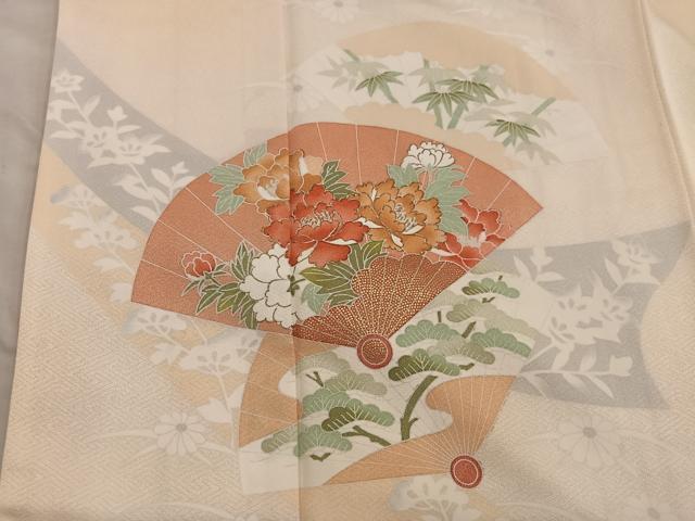 平和屋着物■訪問着 檜扇牡丹花文 暈し染め 金彩 正絹 逸品 BAAX5598mz