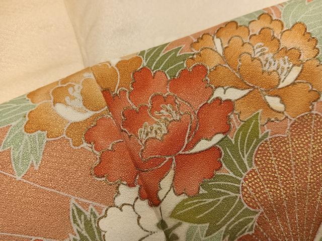平和屋着物■訪問着 檜扇牡丹花文 暈し染め 金彩 正絹 逸品 BAAX5598mz