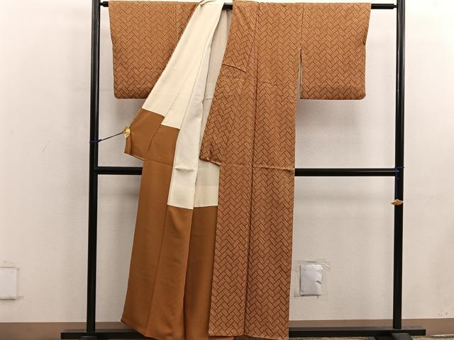 平和屋着物■上質な小紋 絞り 檜垣文 正絹 逸品 BAAX5599mz
