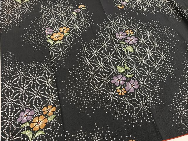平和屋着物■上質な小紋 草花文 黒地 正絹 逸品 BAAX5602mz
