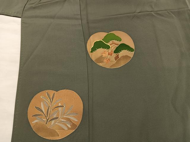 平和屋着物■訪問着 駒刺繍 草葉松文 正絹 逸品 BAAX5616mz