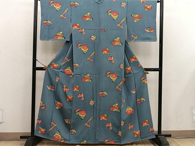 平和屋着物■上質な小紋 型染め 動物花文 正絹 逸品 BAAX5619mz