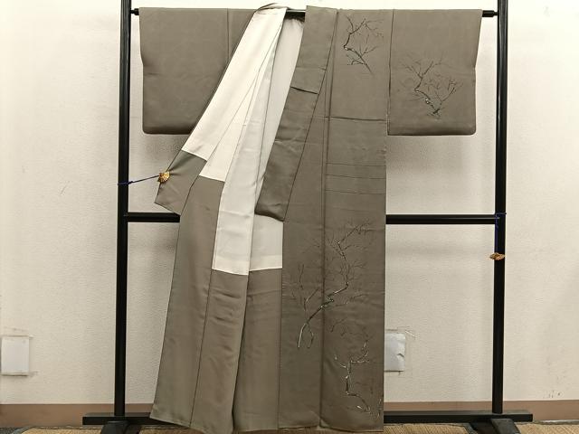 平和屋着物■訪問着 手描き 枝葉文 正絹 逸品 BAAX5623mz