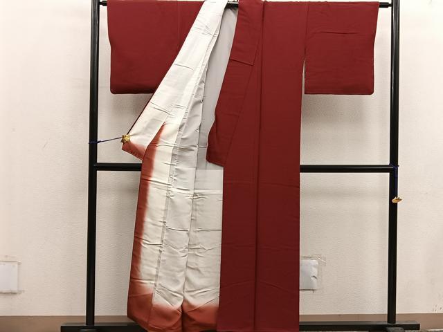 平和屋着物■上質な色無地 草花地紋 赤錆色 正絹 逸品 BAAX5631mz
