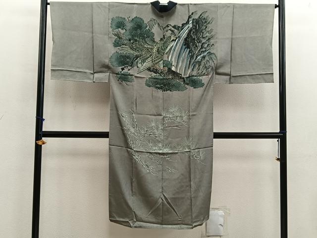 平和屋着物■男性 長襦袢 単衣 鷹 金彩 正絹 逸品 BAAX5637mz