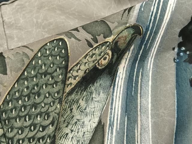 平和屋着物■男性 長襦袢 単衣 鷹 金彩 正絹 逸品 BAAX5637mz