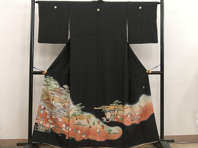 平和屋着物■豪華黒留袖 作家物 人物風景文 暈し染め 金彩 正絹 逸品 BAAX5643mz