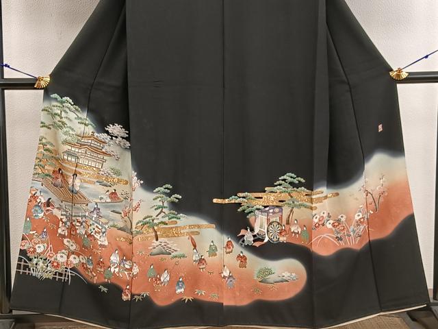 平和屋着物■豪華黒留袖 作家物 人物風景文 暈し染め 金彩 正絹 逸品 BAAX5643mz