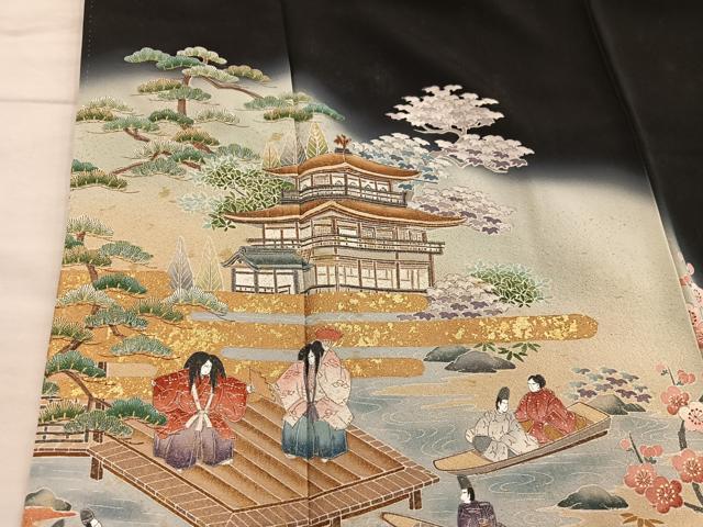 平和屋着物■豪華黒留袖 作家物 人物風景文 暈し染め 金彩 正絹 逸品 BAAX5643mz