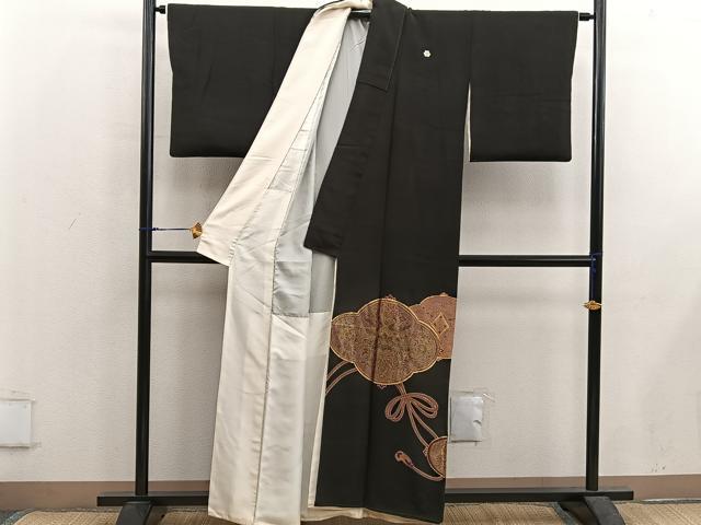 平和屋着物■豪華黒留袖 駒刺繍 向かい鶴花文 金彩 正絹 逸品 BAAX5657mz