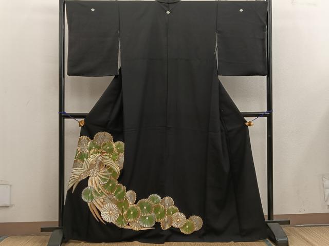 平和屋着物■豪華黒留袖 駒刺繍 鳳凰花文 金銀糸 正絹 逸品 BAAX5658mz