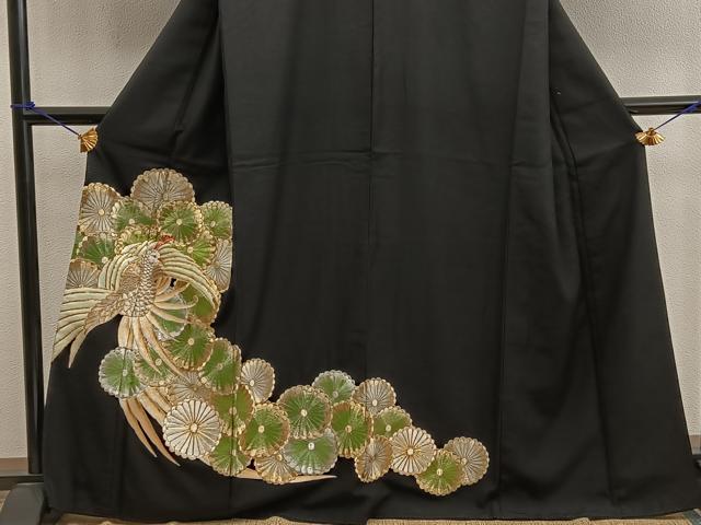 平和屋着物■豪華黒留袖 駒刺繍 鳳凰花文 金銀糸 正絹 逸品 BAAX5658mz