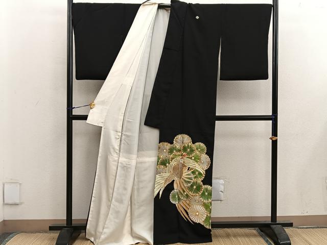 平和屋着物■豪華黒留袖 駒刺繍 鳳凰花文 金銀糸 正絹 逸品 BAAX5658mz