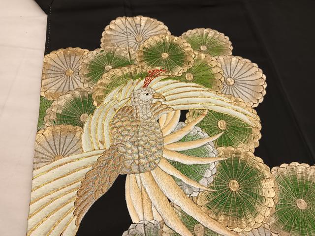 平和屋着物■豪華黒留袖 駒刺繍 鳳凰花文 金銀糸 正絹 逸品 BAAX5658mz