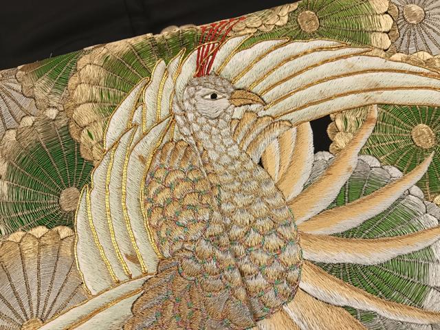 平和屋着物■豪華黒留袖 駒刺繍 鳳凰花文 金銀糸 正絹 逸品 BAAX5658mz