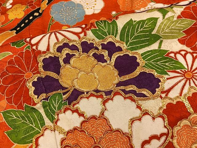 平和屋着物■豪華振袖 駒刺繍 牡丹花文 金彩 正絹 逸品 BAAX5661mz