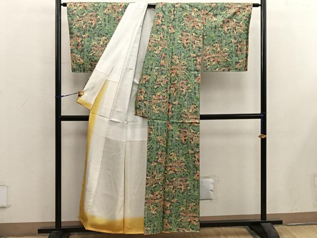 平和屋着物■上質な紬 草花文 正絹 逸品 BAAX5666mz