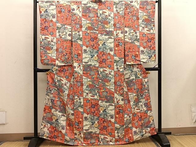 平和屋着物■上質な小紋 型染め 菊花文 正絹 逸品 BAAX5670mz