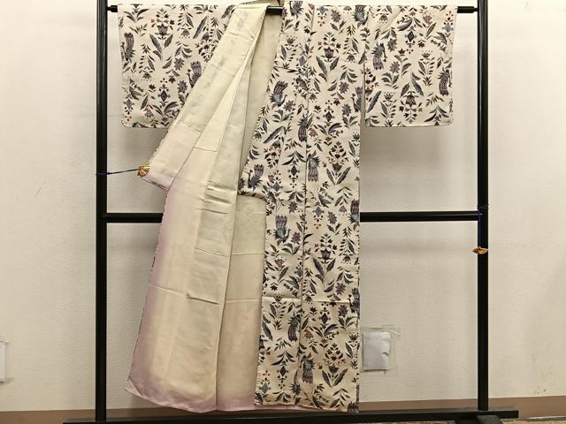 平和屋着物■上質なお召 孔雀花文 正絹 逸品 BAAX5680mz