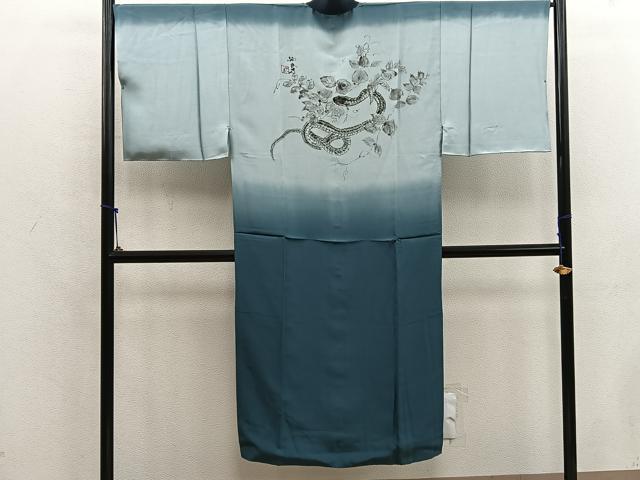 平和屋着物●男性 長襦袢 袷 手描き 蛇 暈し染め 正絹 逸品 BAAX5701mz