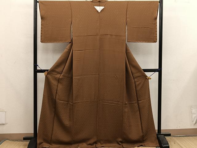 平和屋着物●上質な色無地 花唐草地紋 香染色 正絹 逸品 BAAX5711mz