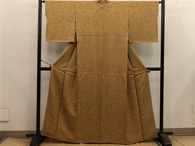 平和屋着物●上質な色無地 草花地紋 黄土色 正絹 逸品 未使用 BAAX5712mz