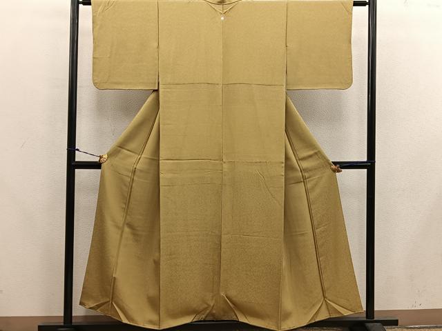平和屋着物■上質な色無地 飛鶴草葉地紋 芥子色 正絹 逸品 BAAX5713mz