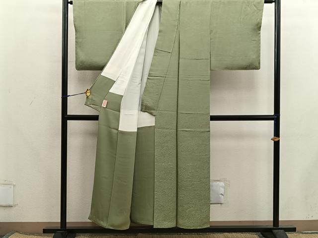 平和屋着物■上質な色無地 風景地紋 油色 正絹 逸品 BAAX5716mz