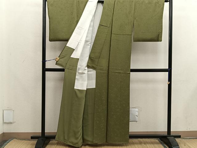 平和屋着物●上質な色無地 辻が花地紋 根岸色 正絹 逸品 BAAX5717mz