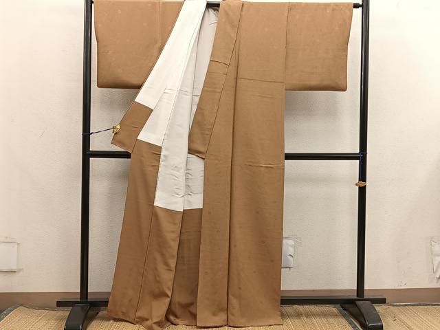 平和屋着物●上質な色無地 草花地紋 黄枯茶色 正絹 逸品 BAAX5722mz