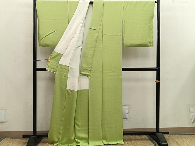 平和屋着物●上質な色無地 菊地紋 青朽葉色 正絹 逸品 BAAX5723mz