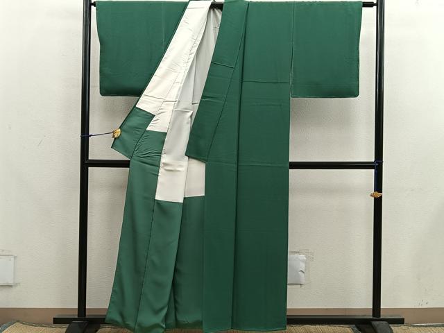 平和屋着物●ファッションデザイナー 花井幸子 色無地 千歳緑色 正絹 逸品 BAAX5727mz