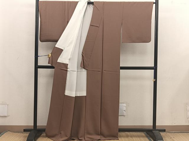 平和屋着物●上質な色無地 寿光織 灰茶色 正絹 逸品 BAAX5738mz