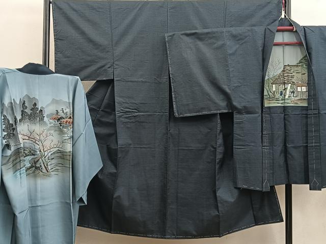 平和屋着物■男性 本場大島紬 アンサンブル 襦袢セット 100亀甲 総詰め 正絹 逸品 BAAX5751mz