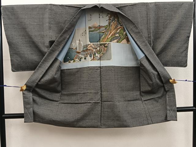 平和屋着物■男性 紬 アンサンブル 網代織 正絹 逸品 BAAX5760mz