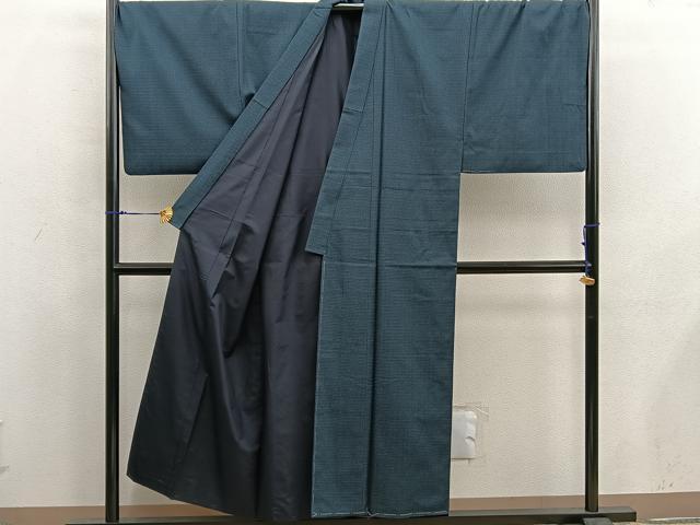 平和屋着物●男性 紬 アンサンブル キングサイズ 襦袢セット 絣文様 正絹 逸品 未使用 BAAX5772mz