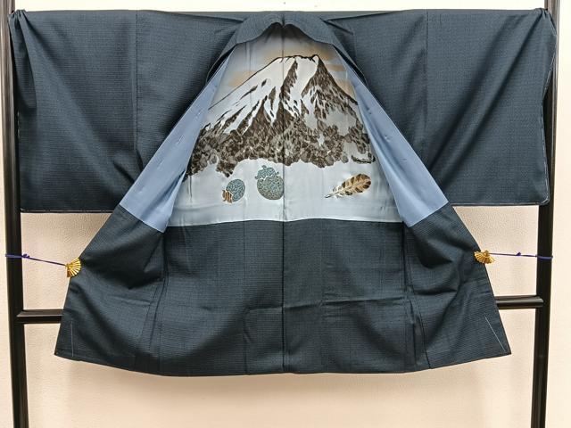 平和屋着物●男性 紬 アンサンブル キングサイズ 襦袢セット 絣文様 正絹 逸品 未使用 BAAX5772mz